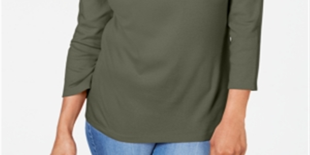 Karen Scott Women's Embroidered Cotton Layered Look Top Green Size Large