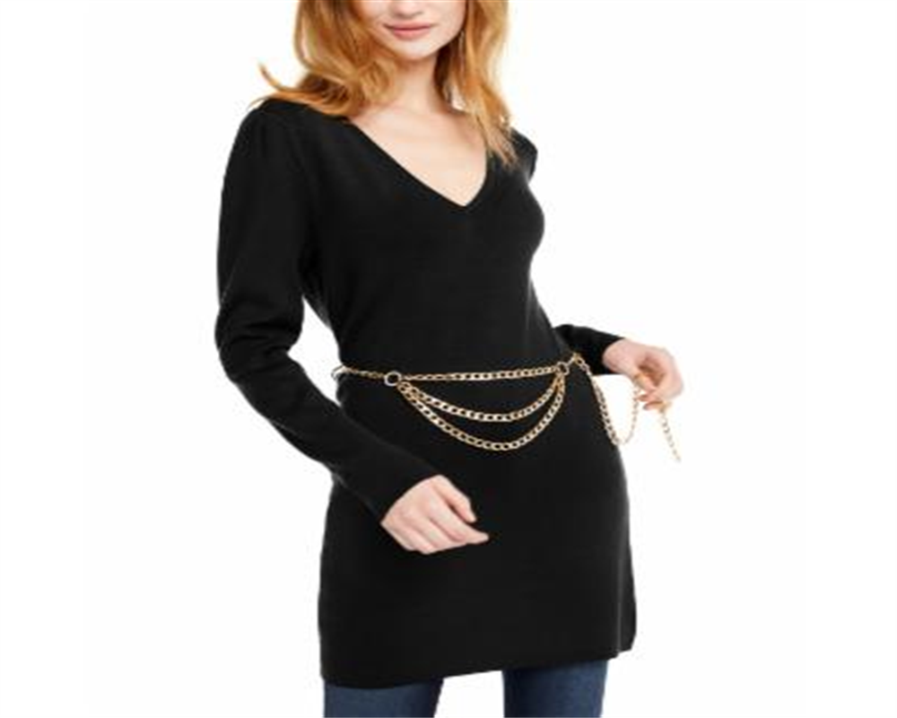 INC International Concepts Women's Chain Belt Sweater Tunic Black Size Petite Medium