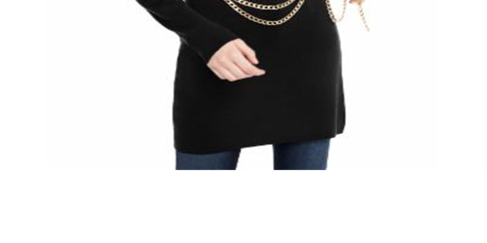 INC International Concepts Women's Chain Belt Sweater Tunic Black Size Petite Medium