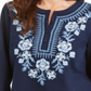Charter Club Women's Metallic-Embroidery Linen Blend Tunic Blue Size Medium