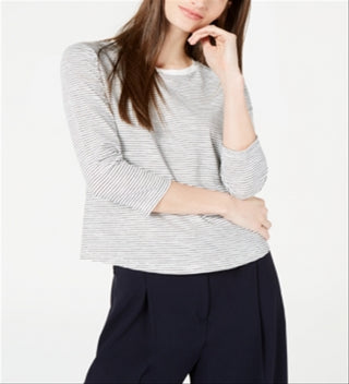 Maison Jules Women's Striped 3/4 Sleeve Shirt White Size X-Large