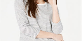 Maison Jules Women's Striped 3/4 Sleeve Shirt White Size X-Large