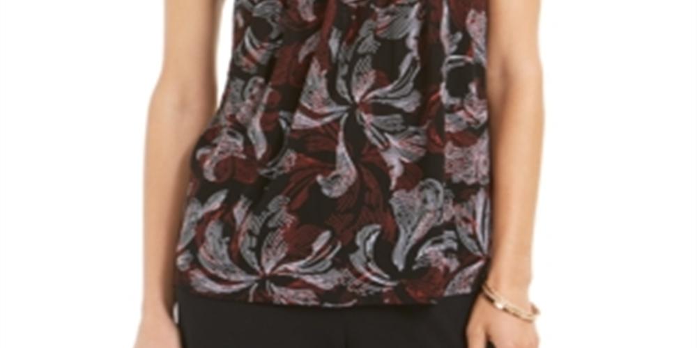 Alfani Women's Petite Smocked Mock Neck Top Red Petite Small