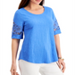 Charter Club Women's Cotton Lace TrimTop Blue Size Large