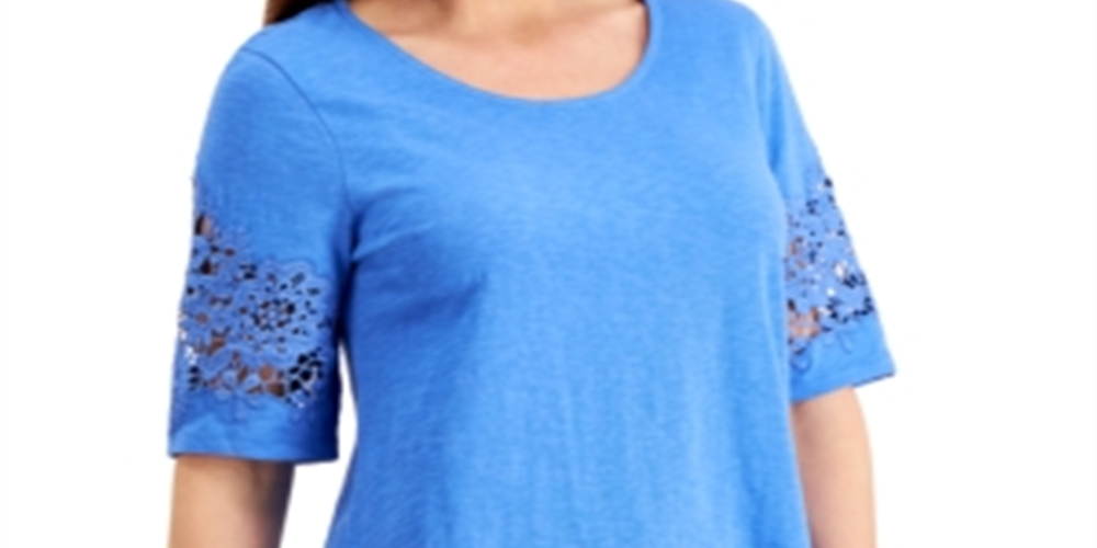 Charter Club Women's Cotton Lace TrimTop Blue Size Large