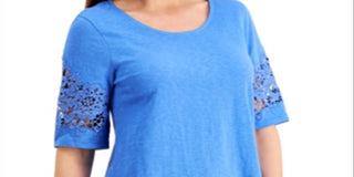 Charter Club Women's Cotton Lace TrimTop Blue Size Large
