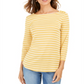 Charter Club Women's Pima Cotton Button Shoulder Stripe Top Yellow Size X-Large
