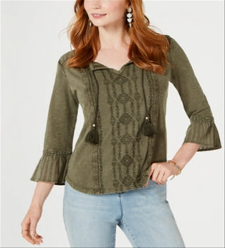 Style & Co Women's Peasant Top Green Size X-Small