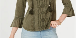 Style & Co Women's Peasant Top Green Size X-Small
