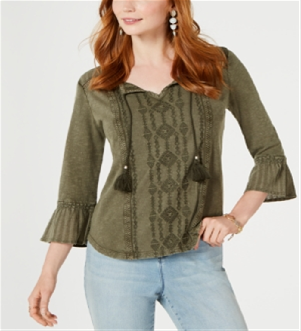 Style & Co Women's Peasant Top Green Size Small