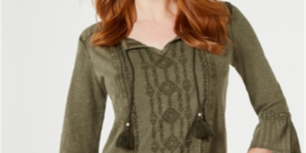 Style & Co Women's Peasant Top Green Size Small