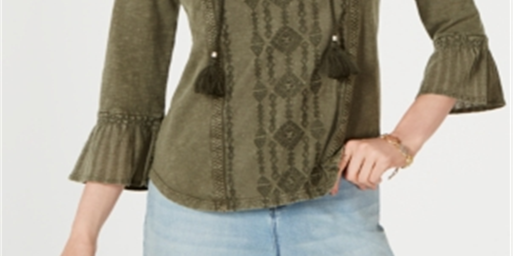 Style & Co Women's Peasant Top Green Size Small
