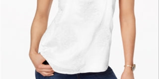 Style & Co Women's Embroidered Top White Size Petite L
