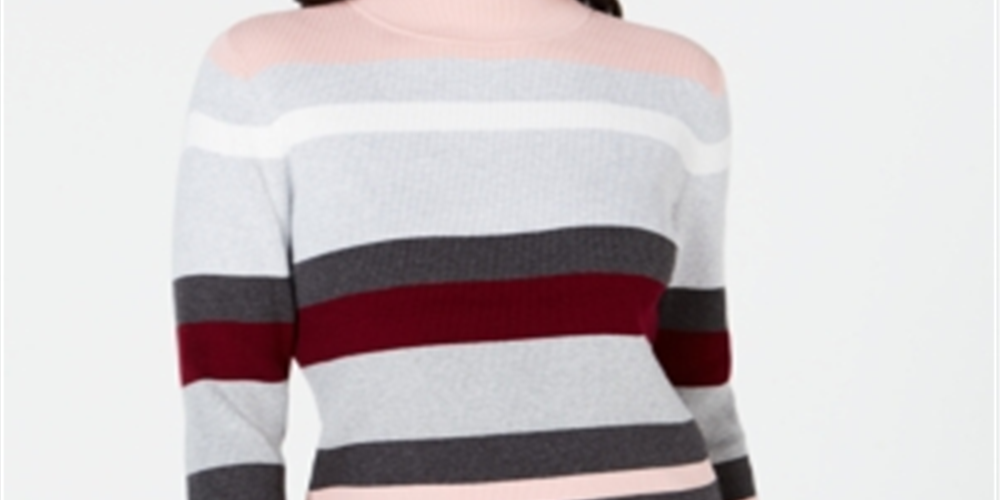 Karen Scott Women's Striped Mock Neck Cotton Sweater Red Size Medium