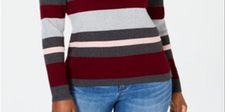 Karen Scott Women's Striped Mock Neck Cotton Sweater Red Size Medium