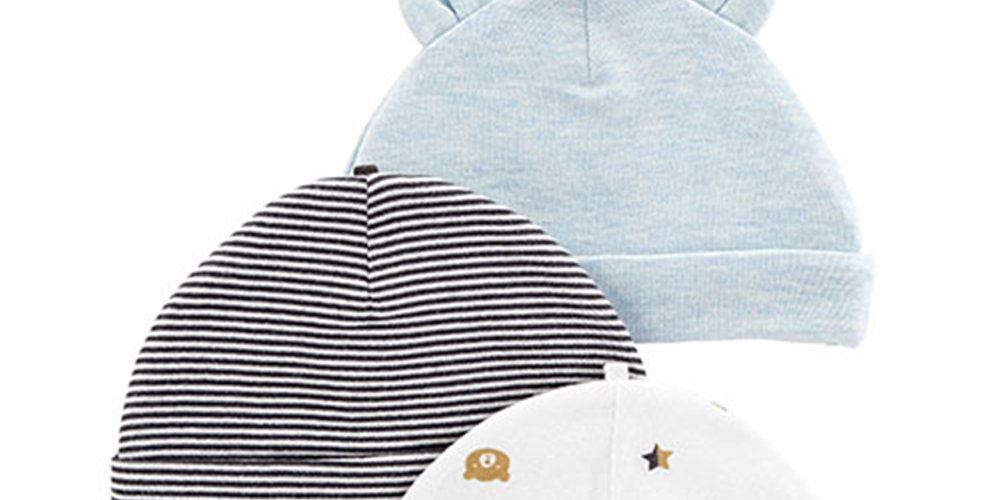 Carter's Boy's 3pk of Bear Ear Caps White Multi  Size 0-3MOS