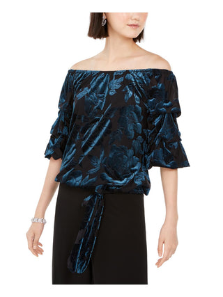 MSK Women's Velvet Off the Shoulder Blouse Green Size X-Large