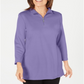 Karen Scott Women's Cotton Half Zip Mock Neck Top Purple Size Medium