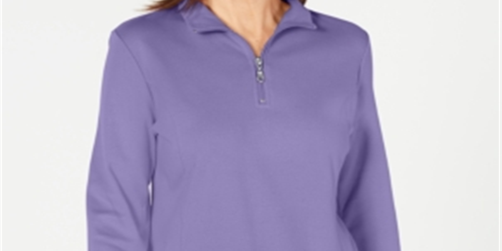 Karen Scott Women's Cotton Half Zip Mock Neck Top Purple Size Medium