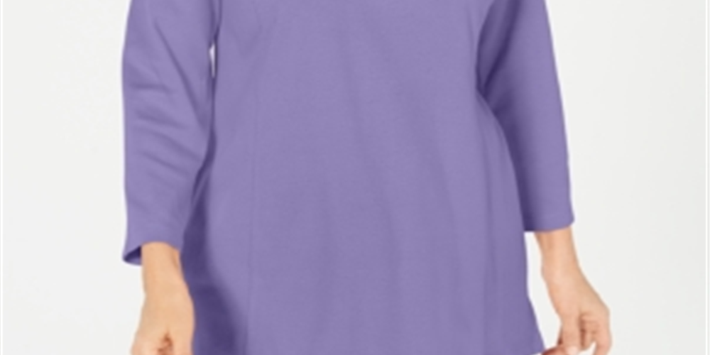 Karen Scott Women's Cotton Half Zip Mock Neck Top Purple Size Medium