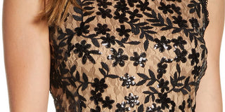 Taylor Women's Sequin Floral Lace Embroidered Dress Black Size 8