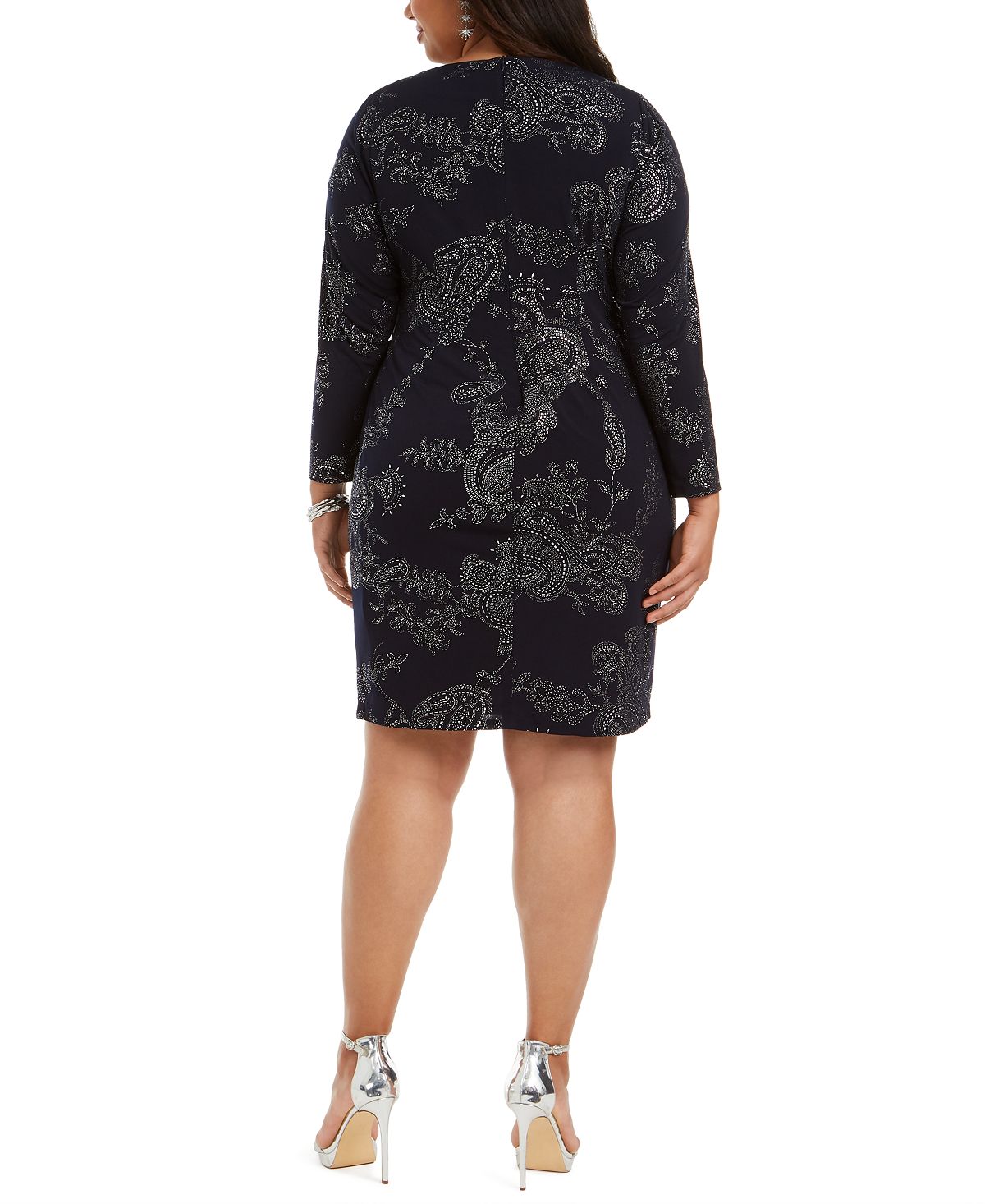 Jessica Howard Women's Paisley Print Side Ruched Dress Navy Size 22W