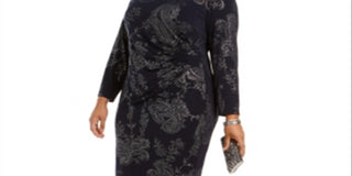 Jessica Howard Women's Paisley Print Side Ruched Dress Navy Size 22W