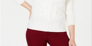 Charter Club Women's Floral Applique Cardigan White Size X-Small