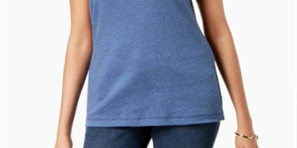 Karen Scott Women's Scoop Neck Cotton Tank Top Blue Size Large