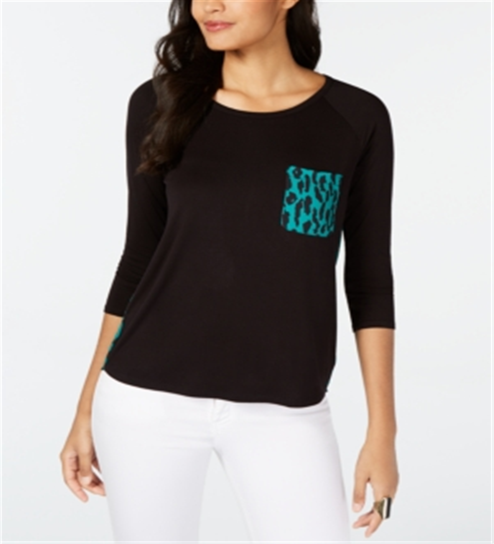 Thalia Sodi Women's Patch Pocket 3/4 Sleeve Top Black Size Medium