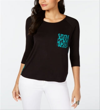 Thalia Sodi Women's Patch Pocket 3/4 Sleeve Top Black Size Medium