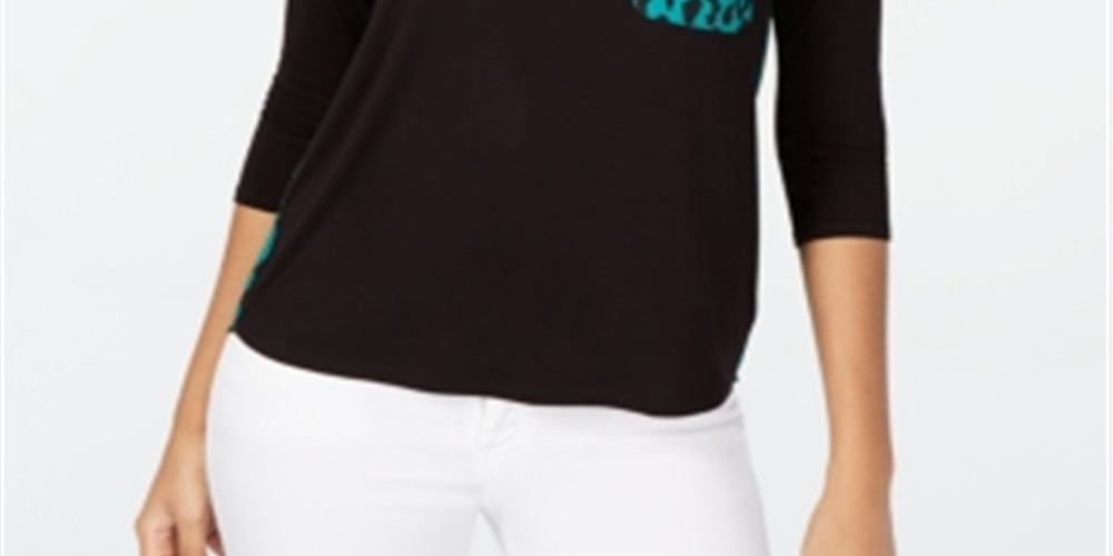 Thalia Sodi Women's Patch Pocket 3/4 Sleeve Top Black Size Medium