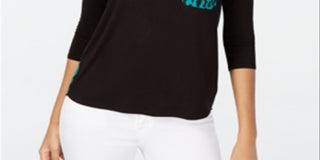 Thalia Sodi Women's Patch Pocket 3/4 Sleeve Top Black Size Medium