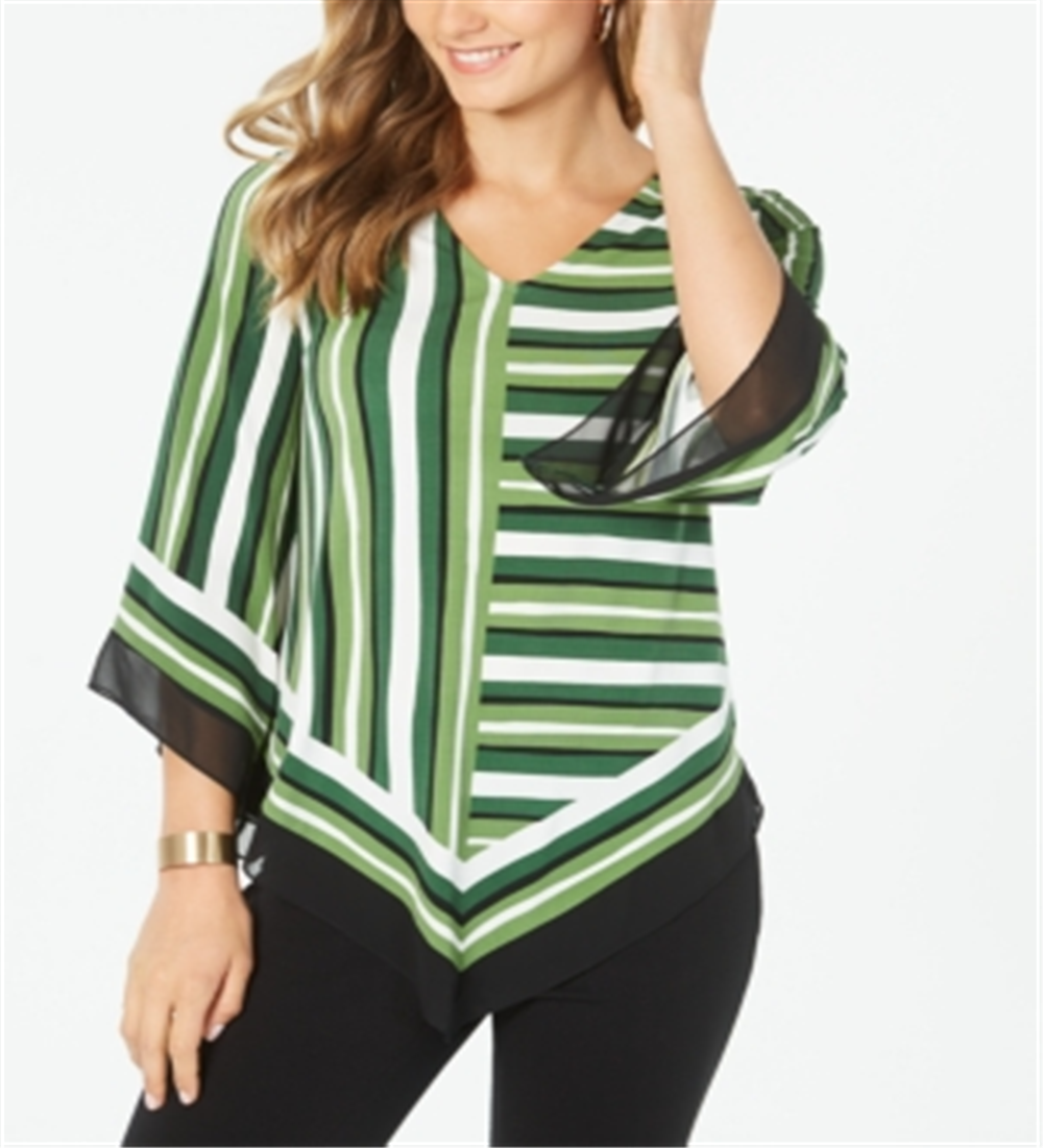 Alfani Women's Striped Poncho Top Green Petite Small