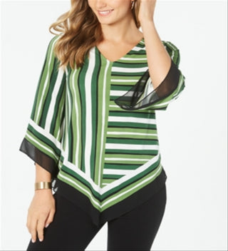 Alfani Women's Striped Poncho Top Green Petite Small
