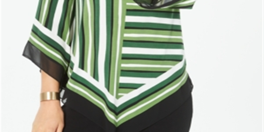 Alfani Women's Striped Poncho Top Green Petite Small