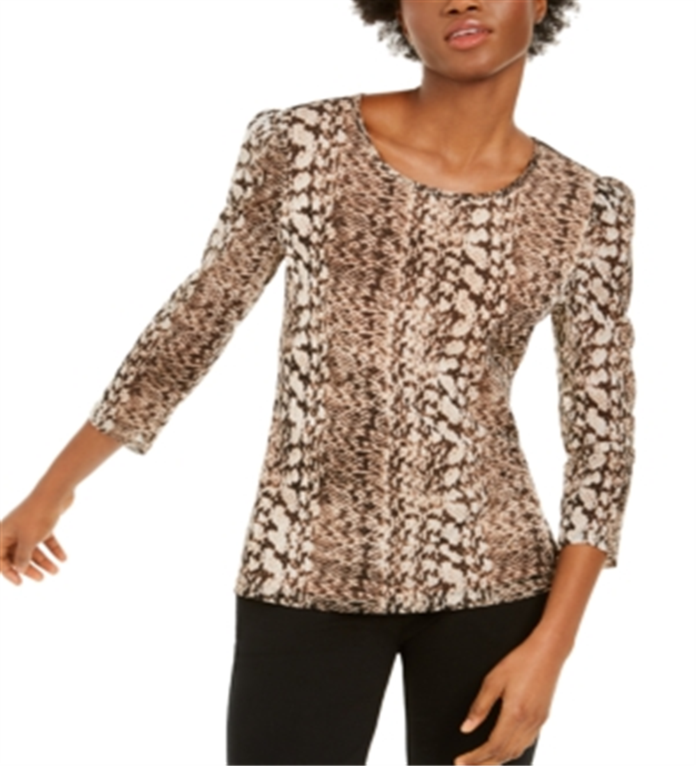INC International Concepts Women's Printed Puff Shoulder Top Multi Stripes Size Petite XL