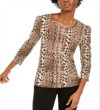 INC International Concepts Women's Printed Puff Shoulder Top Multi Stripes Size Petite XL