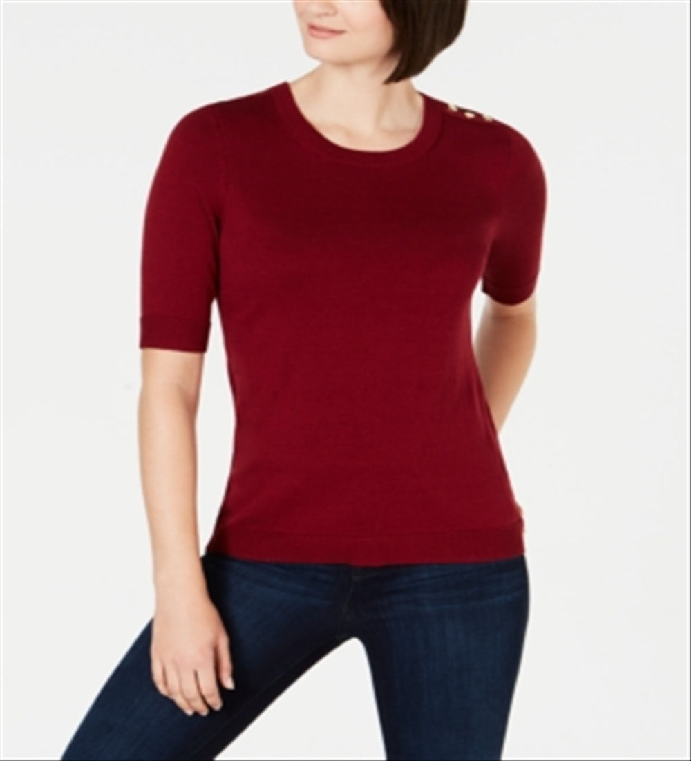 Charter Club Women's Elbow Sleeve Sweater Red Petite Medium