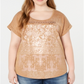Style & Co Women's Plus Graphic Print T-Shirt Brown Size 2X