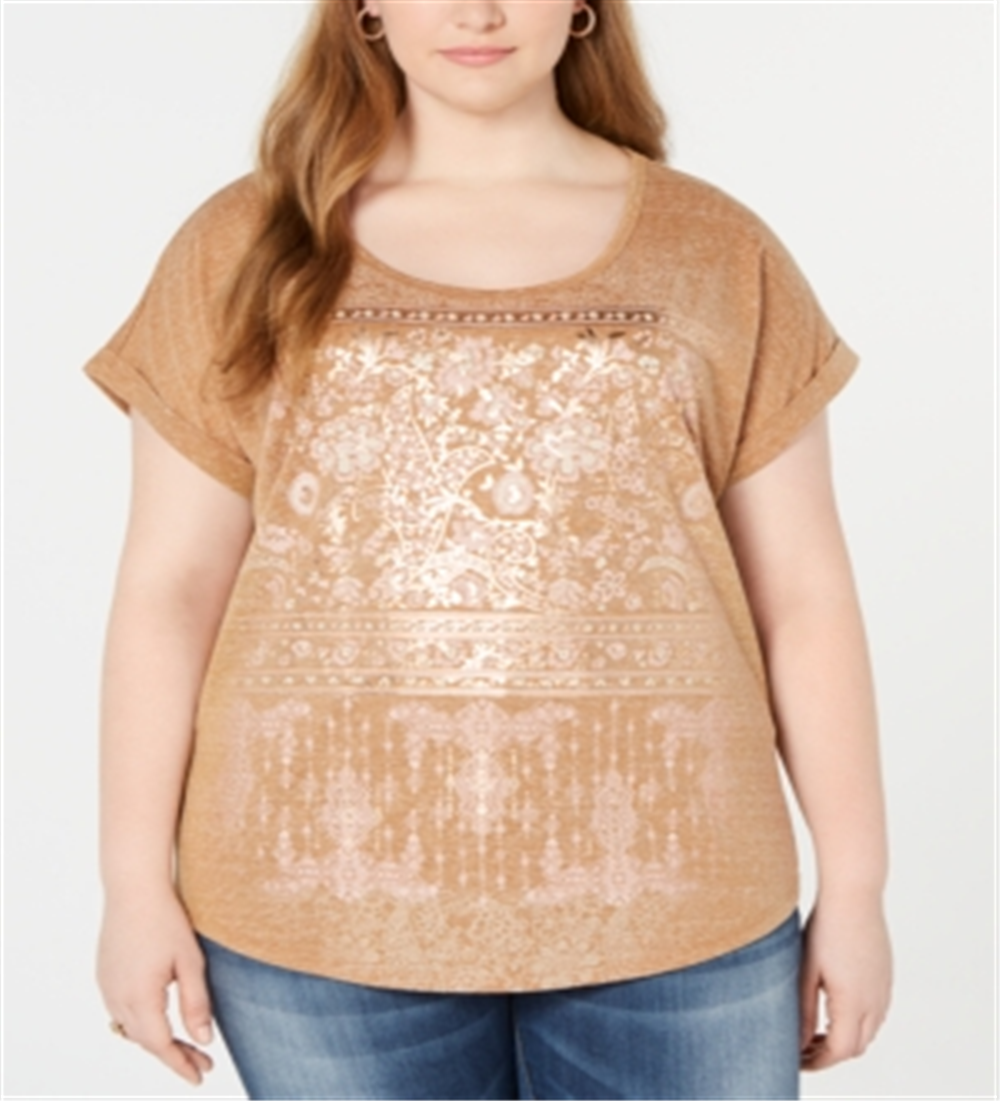 Style & Co Women's Plus Graphic Print T-Shirt Brown Size 2X