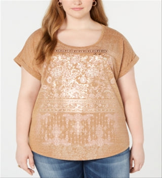 Style & Co Women's Plus Graphic Print T-Shirt Brown Size 2X