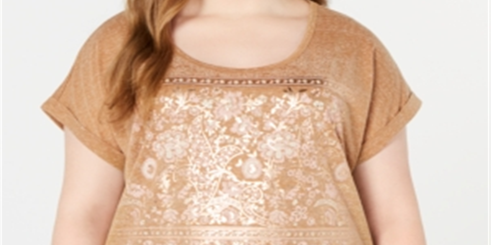 Style & Co Women's Plus Graphic Print T-Shirt Brown Size 2X