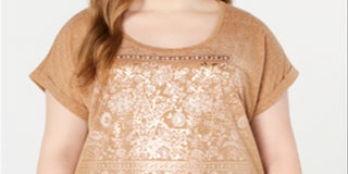 Style & Co Women's Plus Graphic Print T-Shirt Brown Size 2X