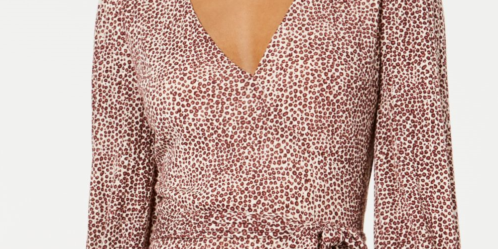 City Studios Women's Belted Animal Print Long Sleeve V Neck Above the Knee Sheath Dress Brown Size X-Small