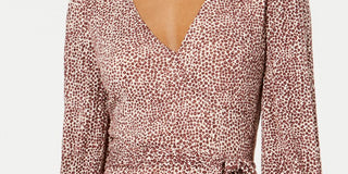 City Studios Women's Belted Animal Print Long Sleeve V Neck Above the Knee Sheath Dress Brown Size X-Small