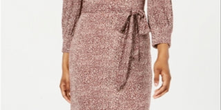 City Studios Women's Belted Animal Print Long Sleeve V Neck Above the Knee Sheath Dress Brown Size X-Small