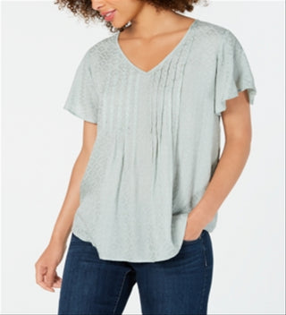 Style & Co Women's Textured Flutter Sleeve Top Purple Size Medium