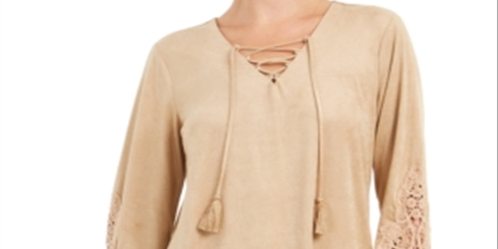 Style & Co Women's Faux Suede Lace up Top Brown Size Large