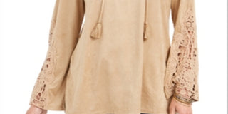 Style & Co Women's Faux Suede Lace up Top Brown Size Large